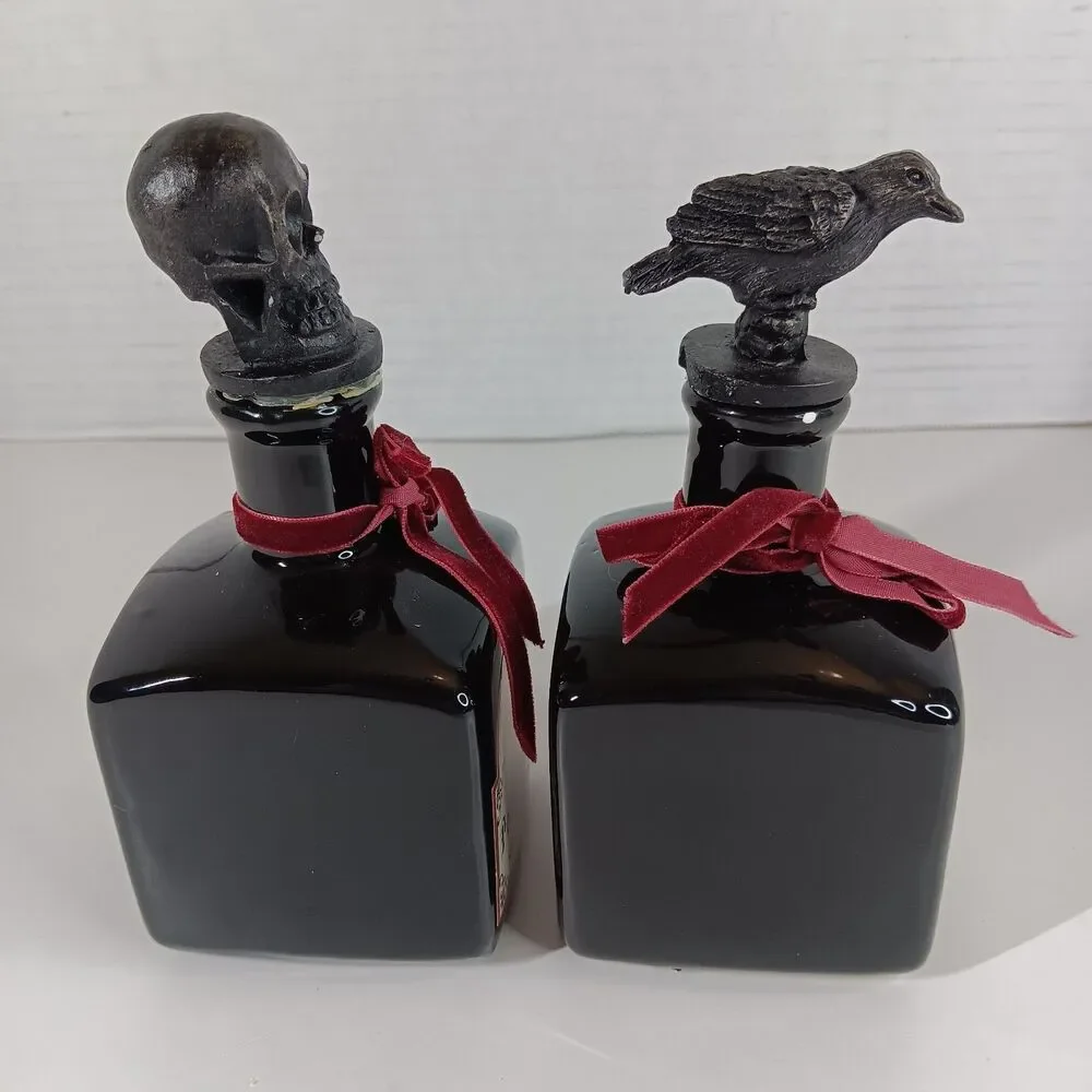 Ashland Ceramic Potion Bottle Halloween Decor Skull Bones Raven Goth Gothic